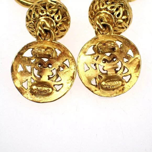 CHANEL CC Paisley Motif Drop Earrings 95P Clip-On Gold-Plated Vintage - Picture 13 of 15